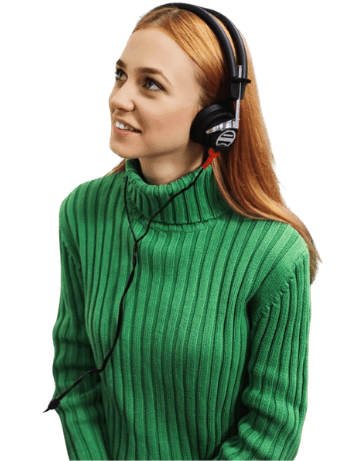 A woman wearing a headset